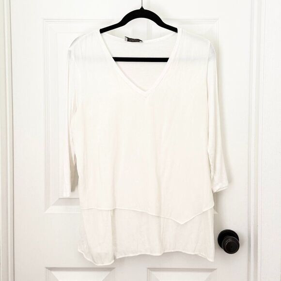 Women Lola & Sophie V Neck Layered Light Weight Top in White Size Medium - Picture 1 of 8